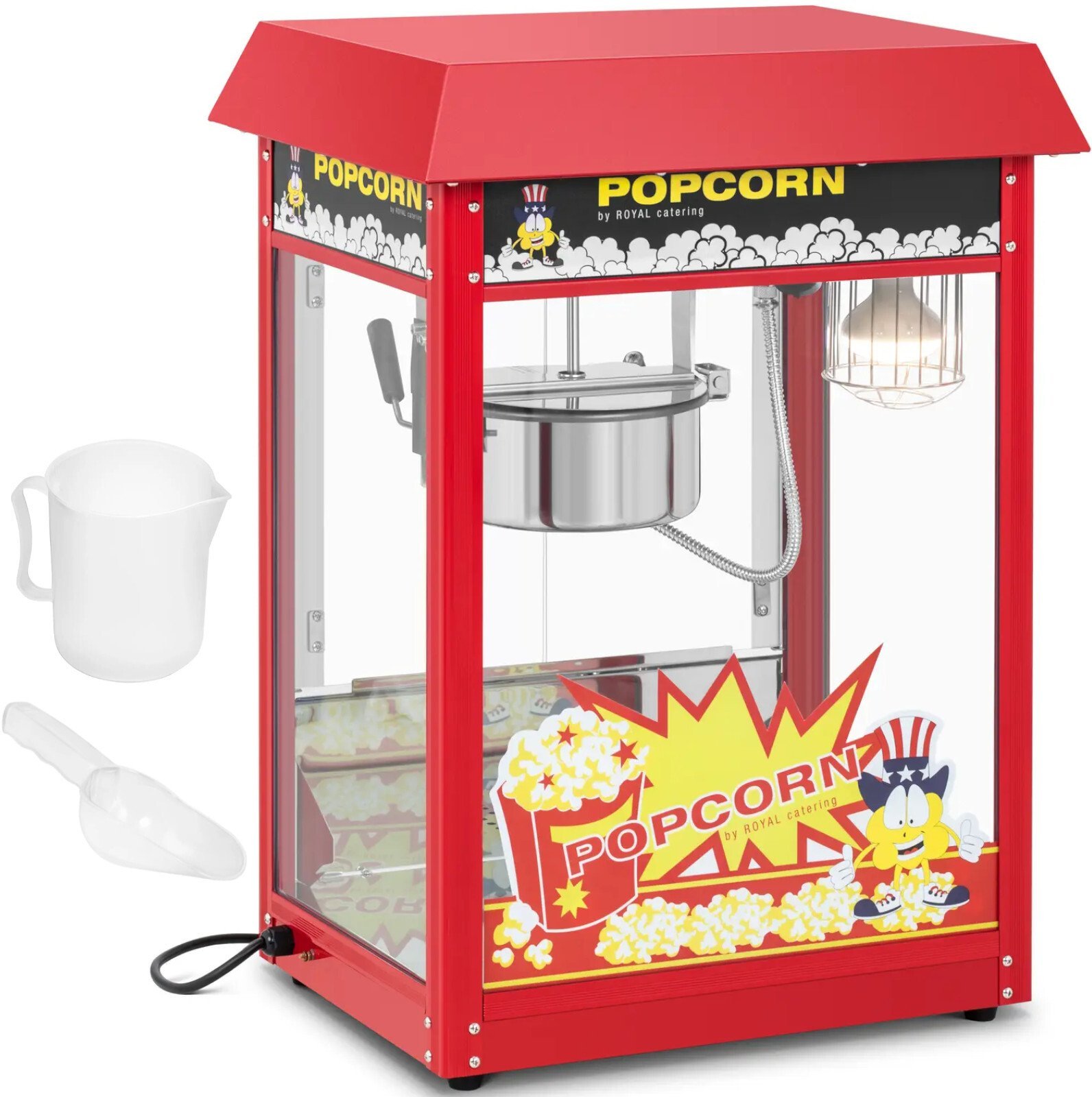 Maszyna urządzenie do prażenia popcornu retro 1500 W 5 kg/h - czerwona Maszyna urządzenie do prażenia popcornu retro 1500 W 5 kg/h - czerwona