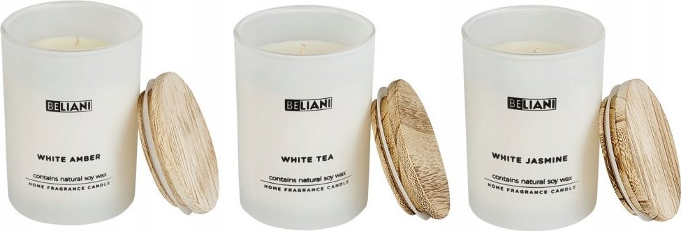 Beliani 3 świece zapachowe sojowe biały bursztyn/ biała herbata/ biały jaśmin SIMPLICITY