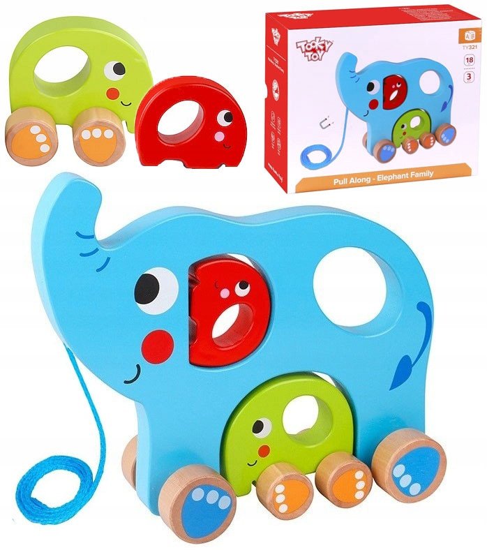 TOOKY TOY Zabawka drewniana rodzina słoni 3 w 1
