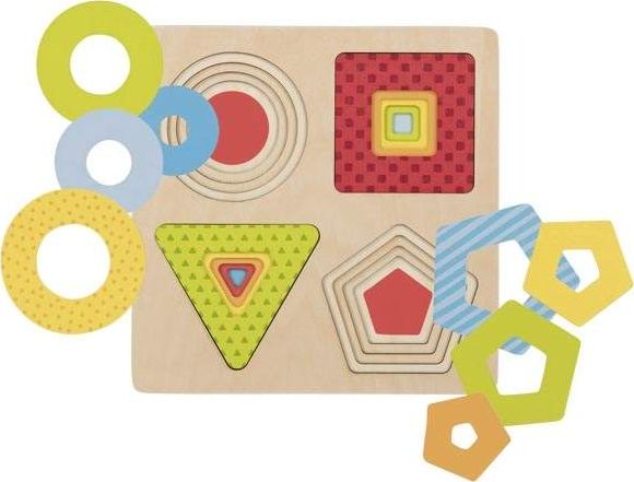 Goki Drewniane Puzzle geometryczne geometria kształtów - dla dzieci, pomoce montessori uniw