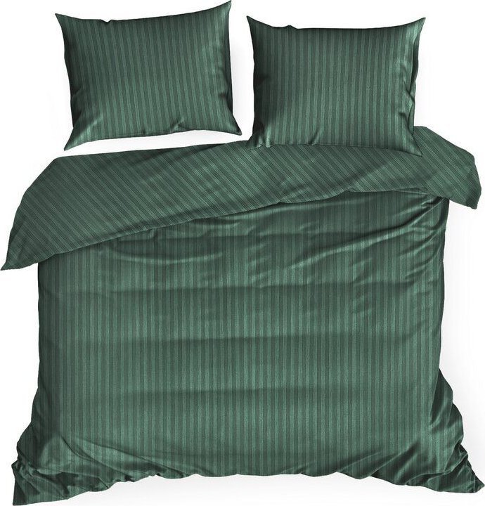 Eurofirany Jednokolorowa pościel z satyny bawełnianej w prażki VERA 160X200 70X80X2 ciemnozielona