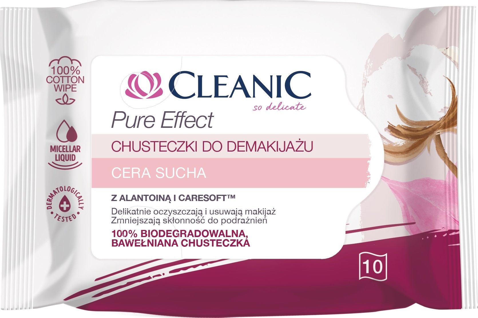 Cleanic Pure Effect Chusteczki Do Demakijażu Cera Sucha 10 Sztuk