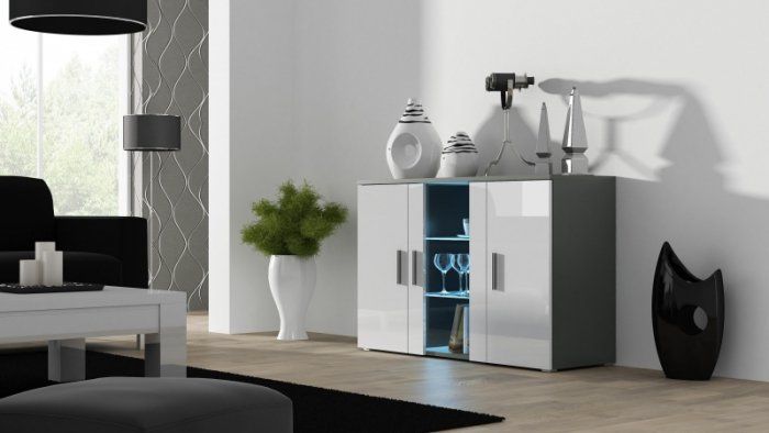 Cama Meble Komoda 120cm SOHO S7 szary/ biały połysk