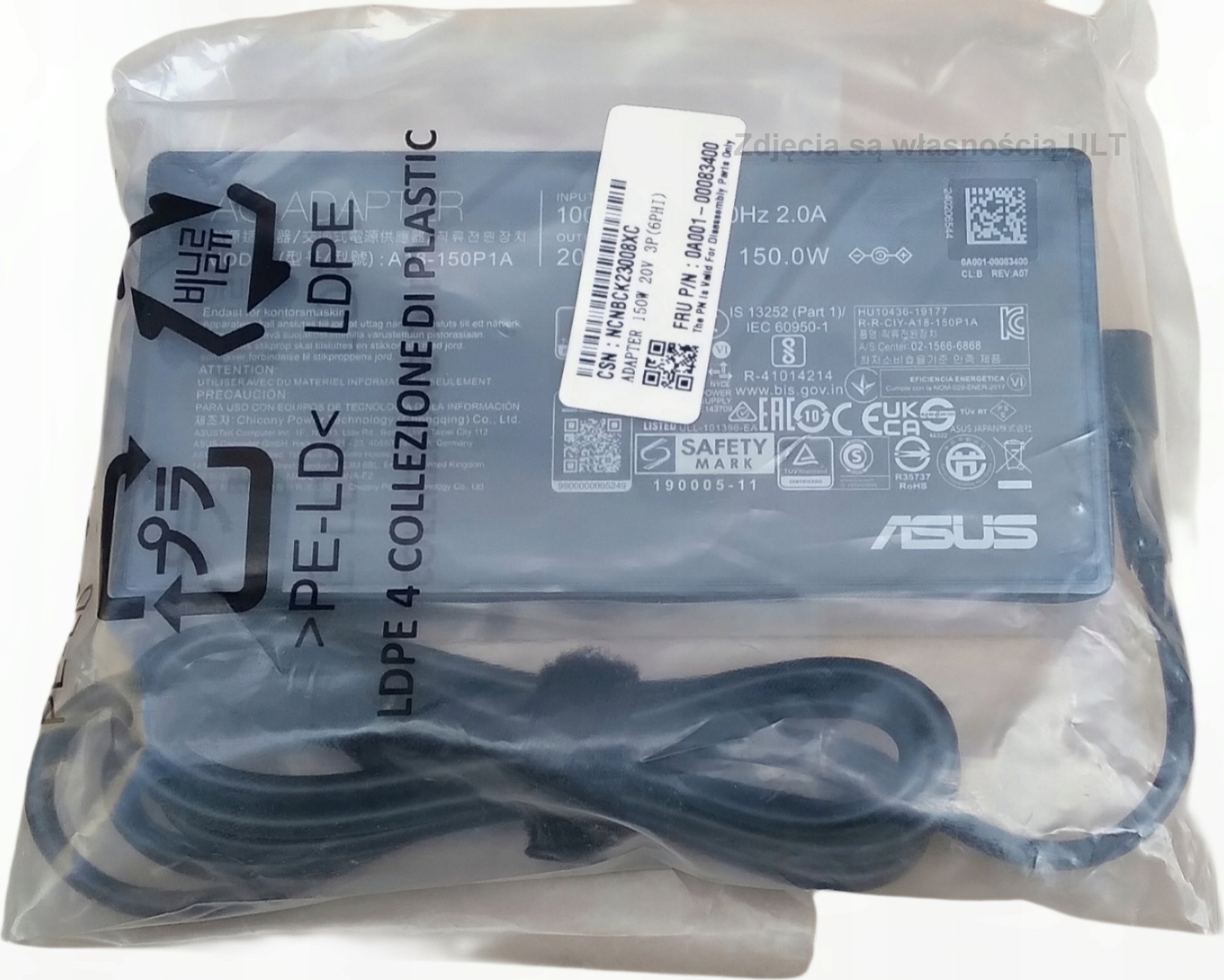 Zasilacz Asus ASUS 0A001-00083400 adapter zasilający/ inwentor Wewnętrzna 150 W Czarny