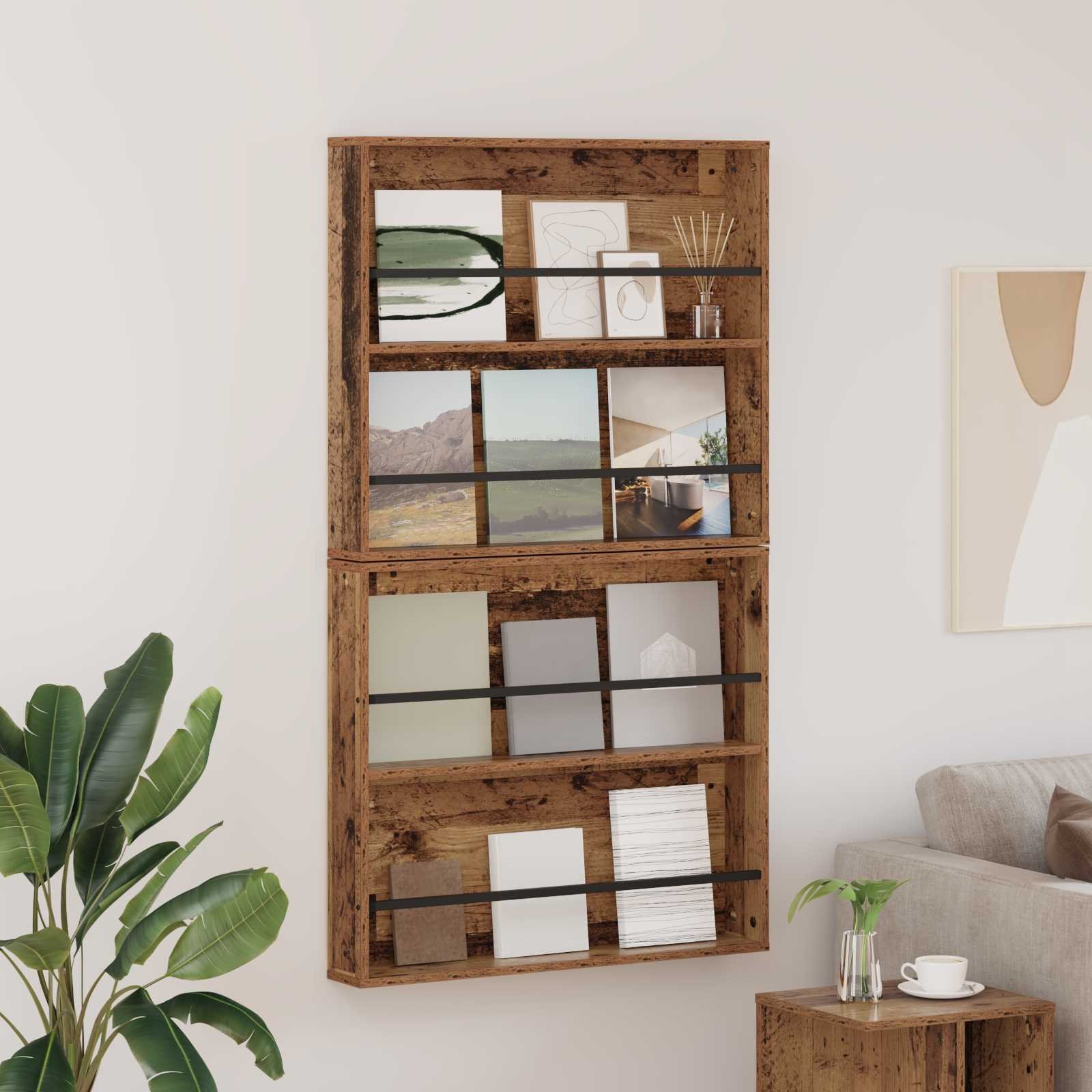 vidaXL Regał na gazety z półką 2 pcs Stare drewno 80 x 12 x 70 cm