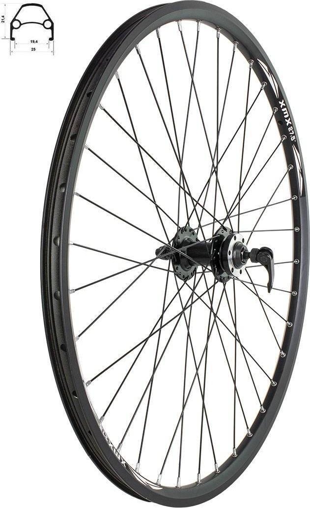 Triton Koło przód 27,5" Disc piasta XMX-A291 hamulec tarczowy, łożyska maszynowe, obręcz YKL-D23 nitowana czarna, szprychy czarne Uniwersalny