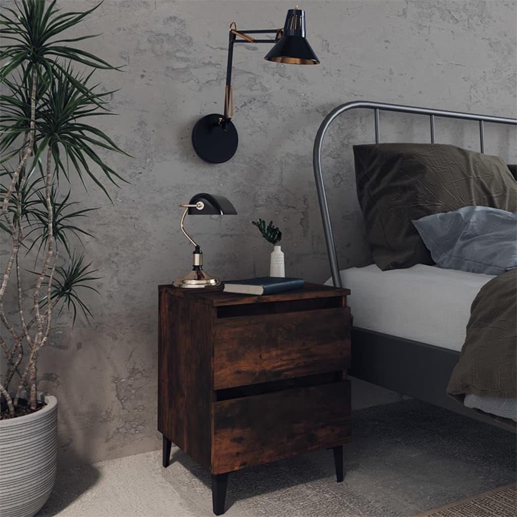 vidaXL vidaXL 2 szafki nocne, metalowe nóżki, przydymiony dąb, 40x35x50 cm