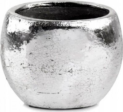 Polnix Osłonka na doniczkę ceramiczna srebrna kula 10,5 cm