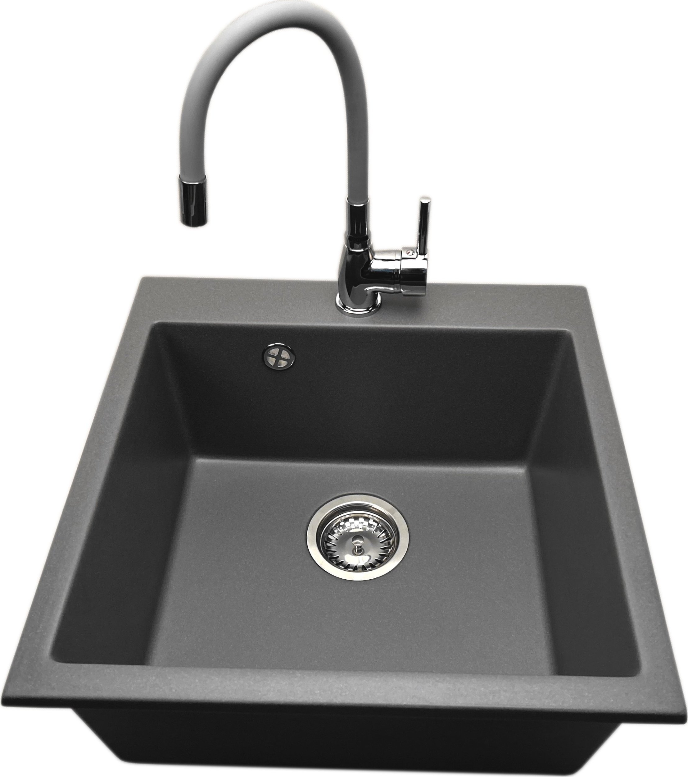 Zlewozmywak PREHNIT Zlewozmywak jednokomorowy FORTINA szary + bateria LAVO szara