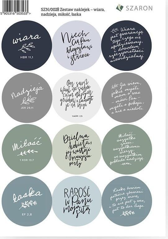Zestaw naklejek - Wiara, nadzieja, miłość, łaska