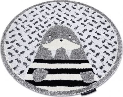 Dywany Łuszczów Dywan dziecięcy JOY Koło Walrus mors, dla dzieci - Strukturalny, dwa poziomy runa szary / krem, koło 140 cm