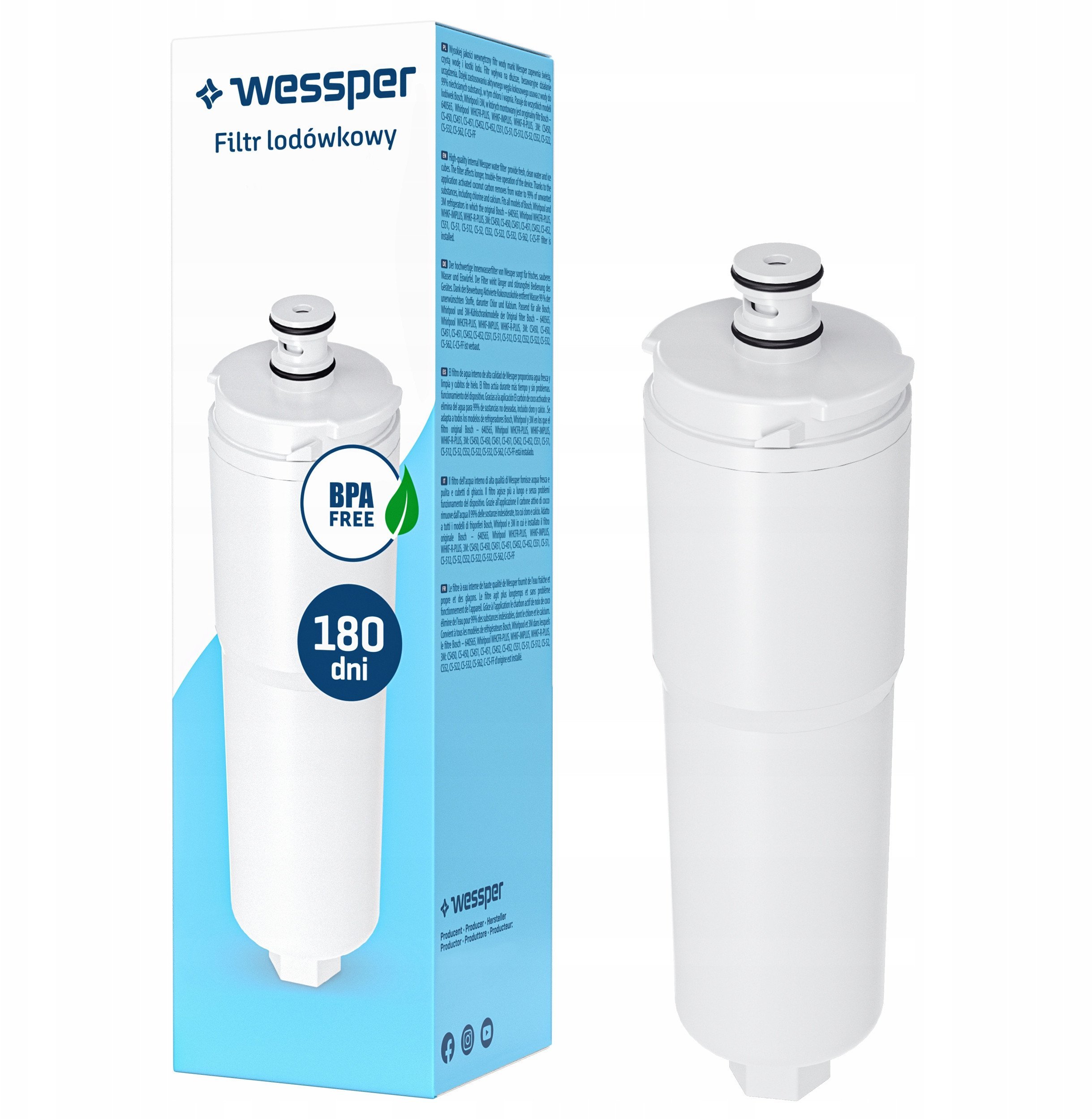 Filtr wody do lodówek Bosch, Whirlpool, 3M (WES405)