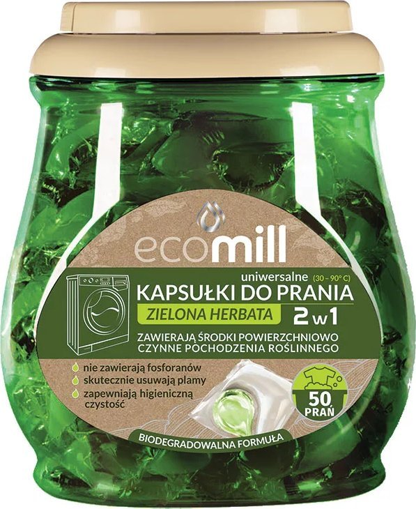 Mill Kapsułki do prania ECOMILL Zielona Herbata Uniwersalne 2w1 50 szt