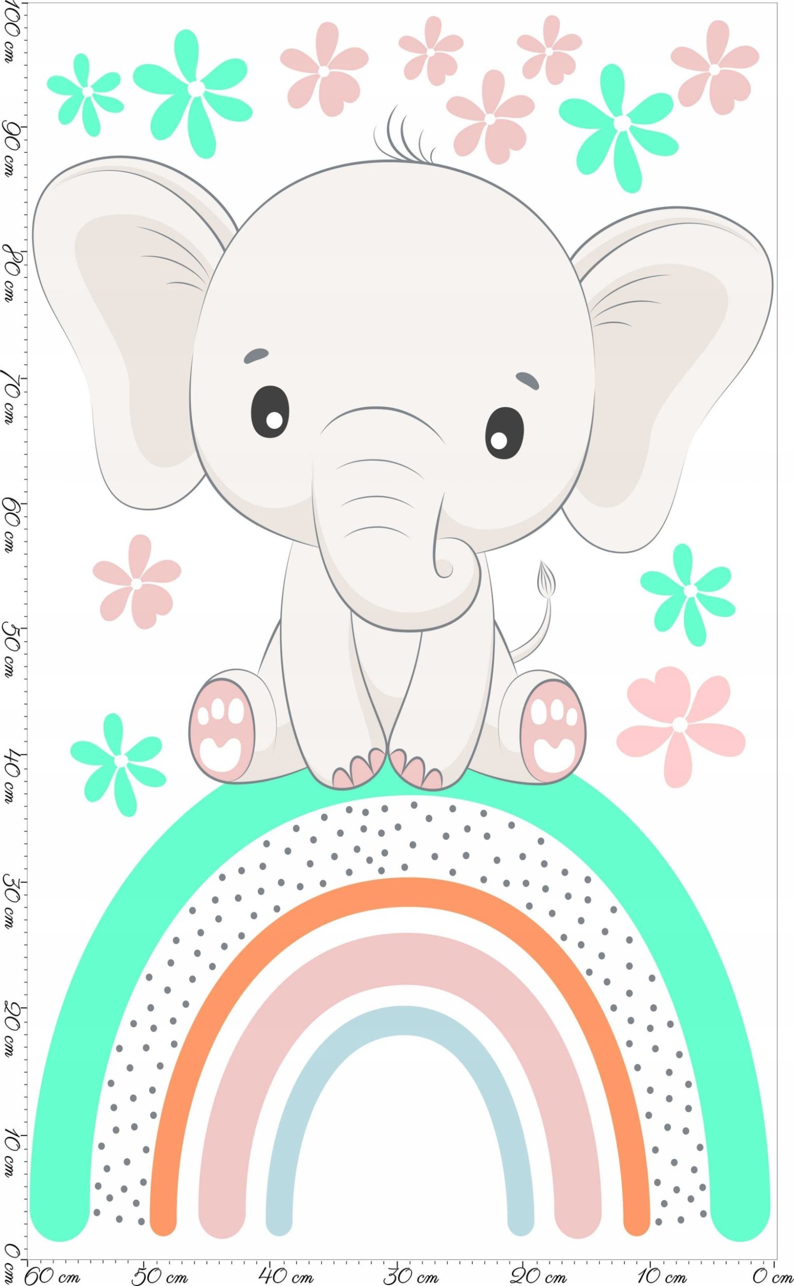 naSciane Naklejka dla dzieci SŁONIK TĘCZA kwiatki