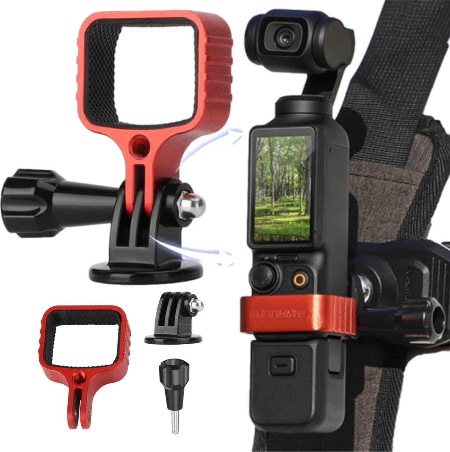 SunnyLife UCHWYT ADAPTER WSPORNIK ALUMINIOWY DO KAMERY DJI OSMO POCKET 3 - MOCOWANIE 1/4 CALA CZERWONY