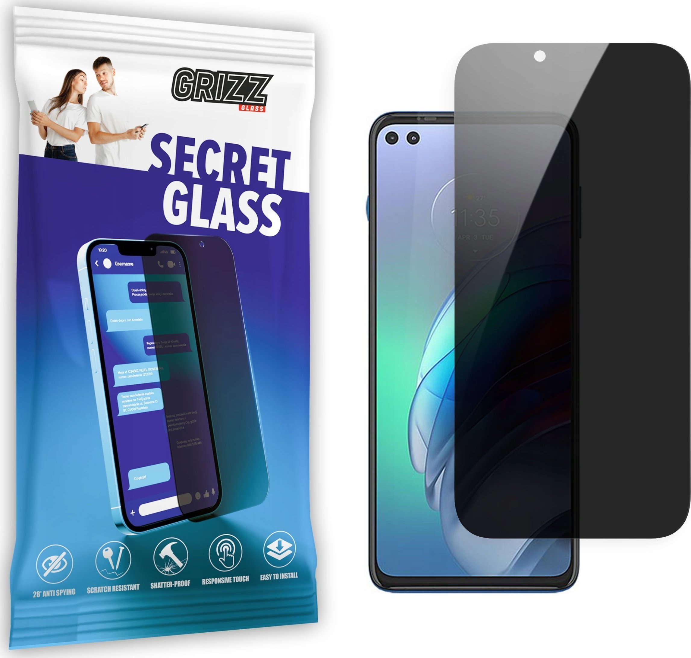 GrizzGlass Szkło prywatyzujące GrizzGlass SecretGlass Motorola Moto G100 5G