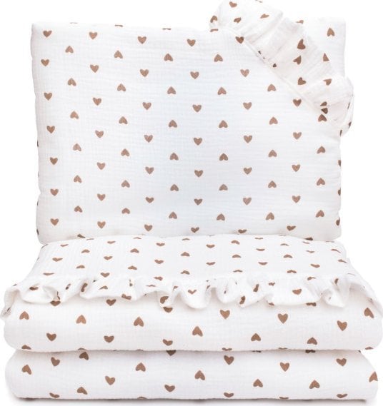 PULP BAMBOO Pościel Muślinowa 80x100cm - Serduszka