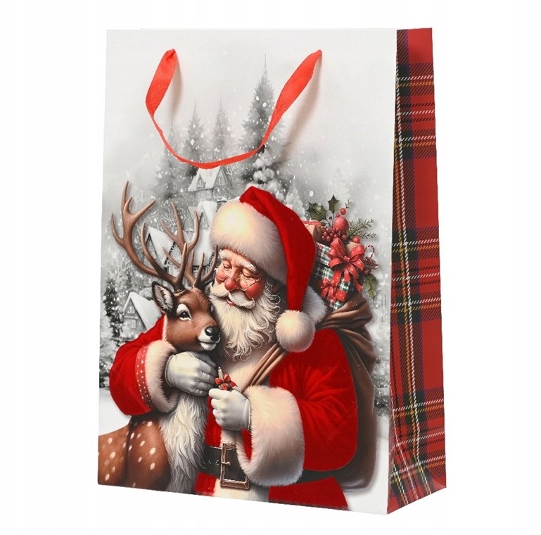 Torba Prezentowa Świąteczna Czerwona Mikołaj 12x30x42 cm