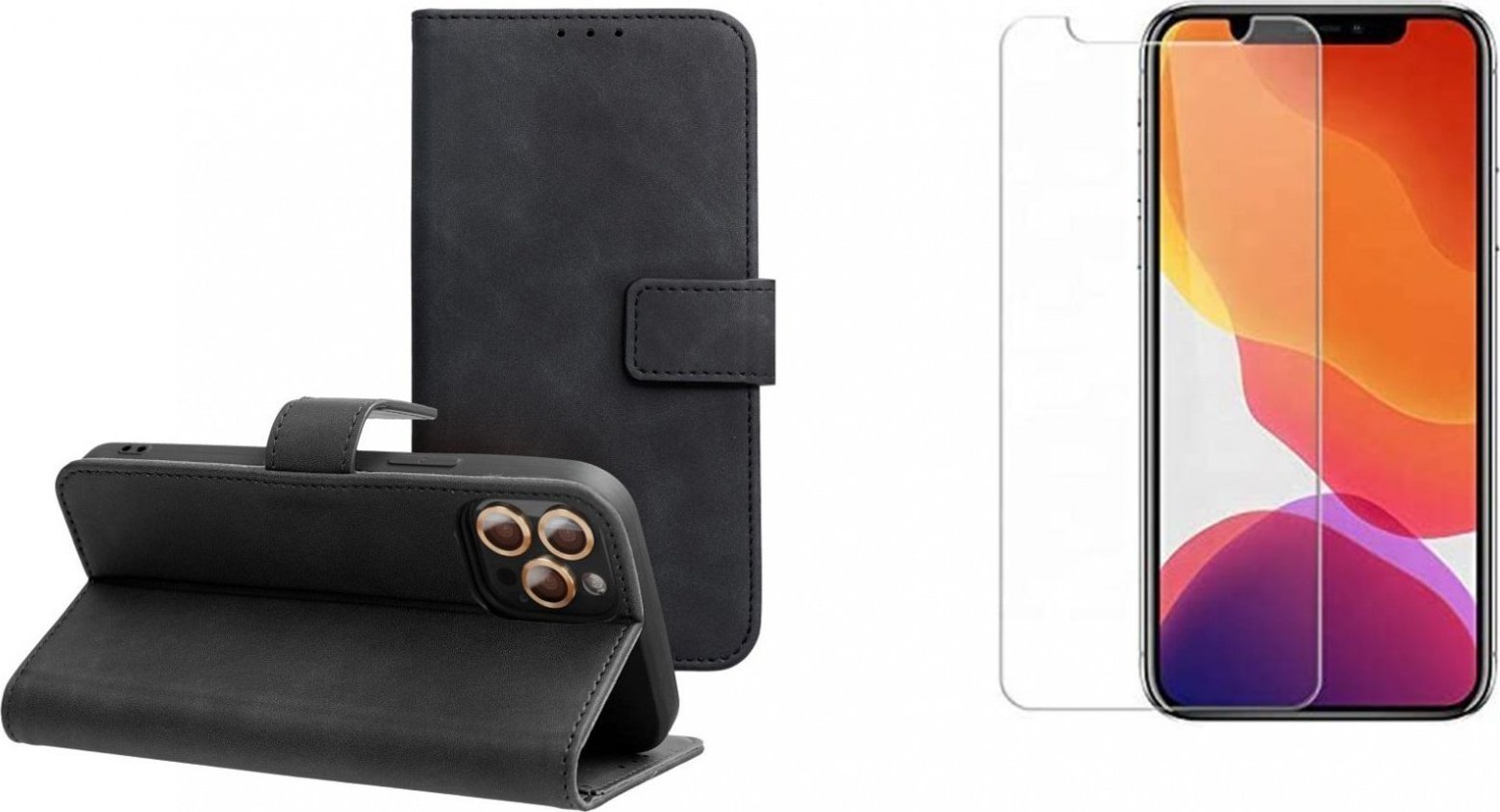 Braders Etui Magnet Case Wallet portfel z klapką + szkło hartowane płaskie do iPhone 11