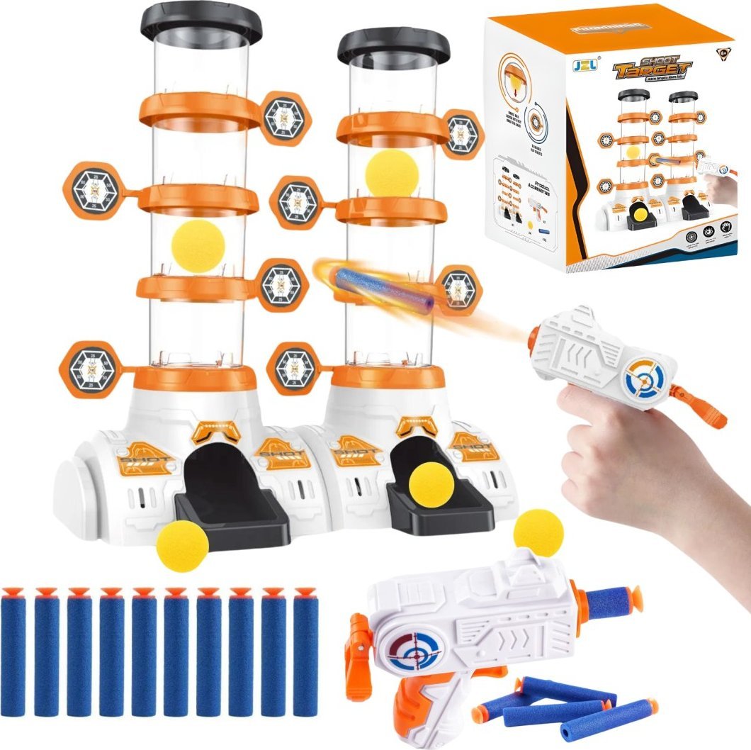 TARCZA STRZELECKA GRA ZRĘCZNOŚCIOWA DWA CYLINDRY PISTOLET PIŁKI STRZAŁKI