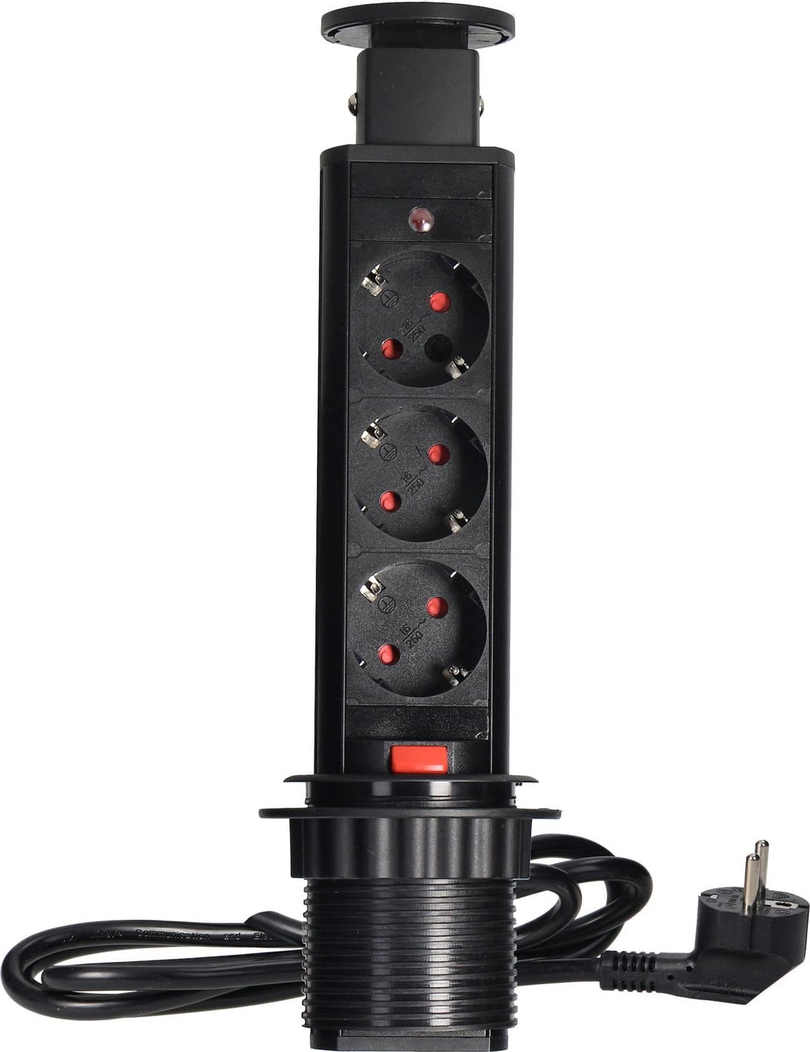 Orno Orno Baldų lizdas ?6cm ištraukiamas nuo stalviršio su užraktu ir 1,8m laidu, 3x2P+Z (Schuko), juodas