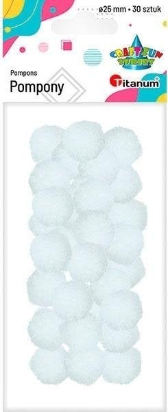 Titanum Pompony poliestrowe 25mm białe 30szt