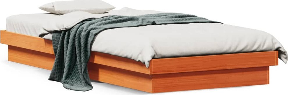 vidaXL Rama łóżka z LED, woskowy brąz, 75x190 cm, lite drewno sosnowe