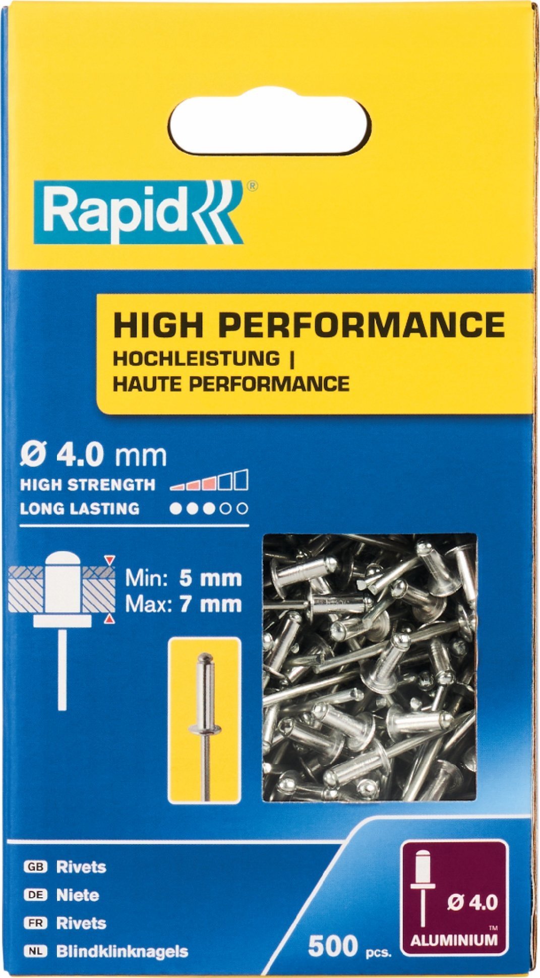 Rapid nity wzmocnione o4 10mm alu 500pcs box