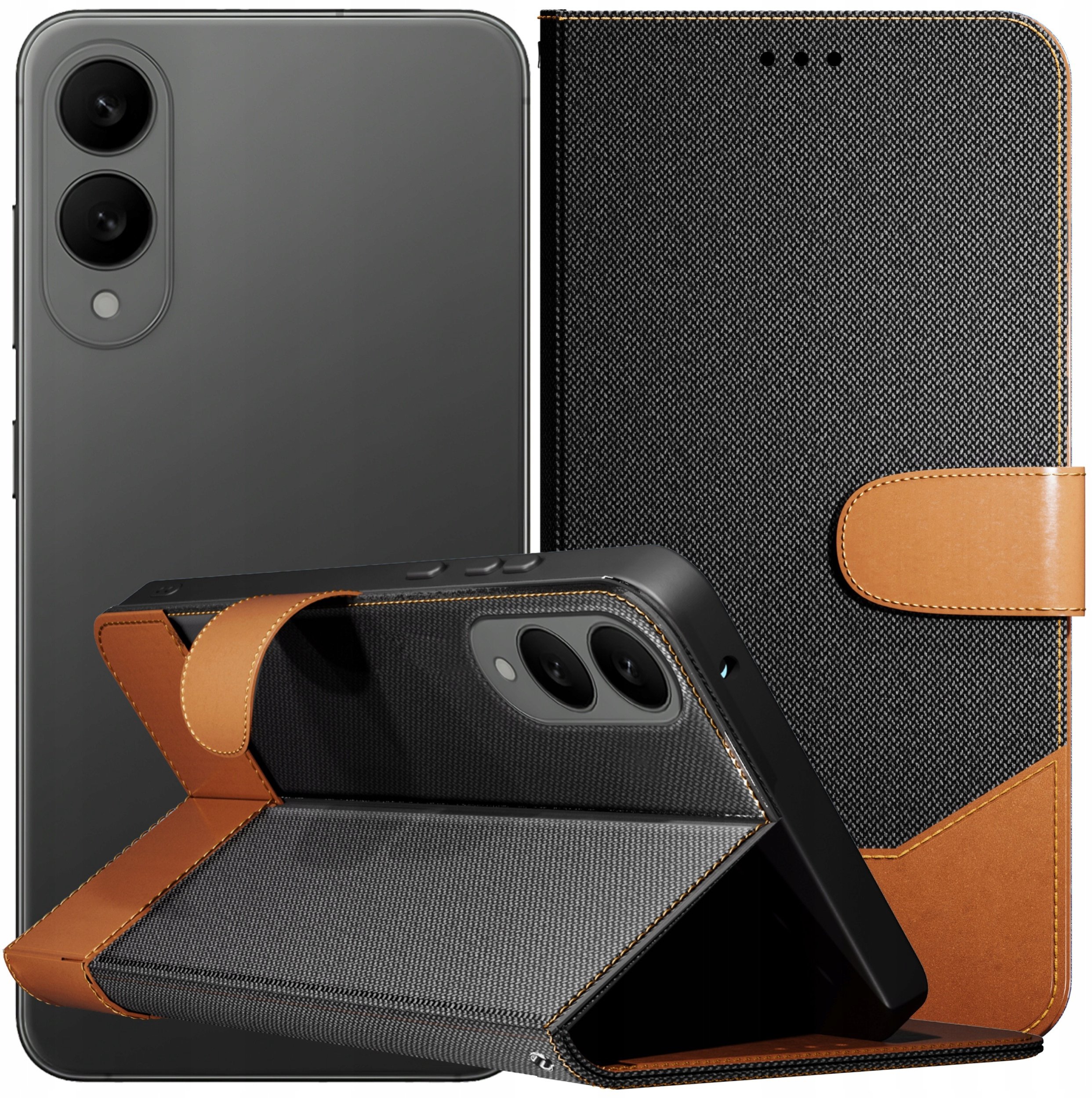 Hello Case Etui z Klapką Do Samsung Galaxy S25 Edge (Jeans, Skórzane, Czarne) Szkło