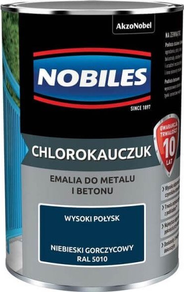 Nobiles Farba Chlorokauczukowa Do Metalu i Betonu Niebieski Gorczycowy Ral 5010 0,9L Nobiles