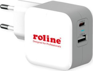 Adapter USB Roline Ładowarka USB ROLINE z wtyczką Euro, 2 porty (Typ-A QC3.0, Typ-C PD), 38W
