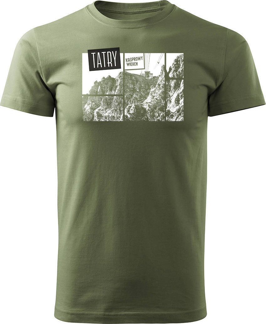 Topslang Koszulka z górami w góry turystyczna z Tatrami Tatry Kasprowy Wierch trekkingowa męska khaki REGULAR XXL