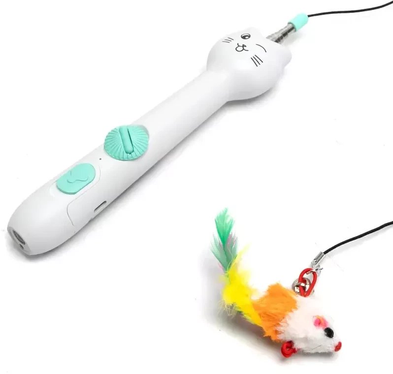 Wędka dla kota interaktywna zabawka z laserem wabik z naturalnych piór