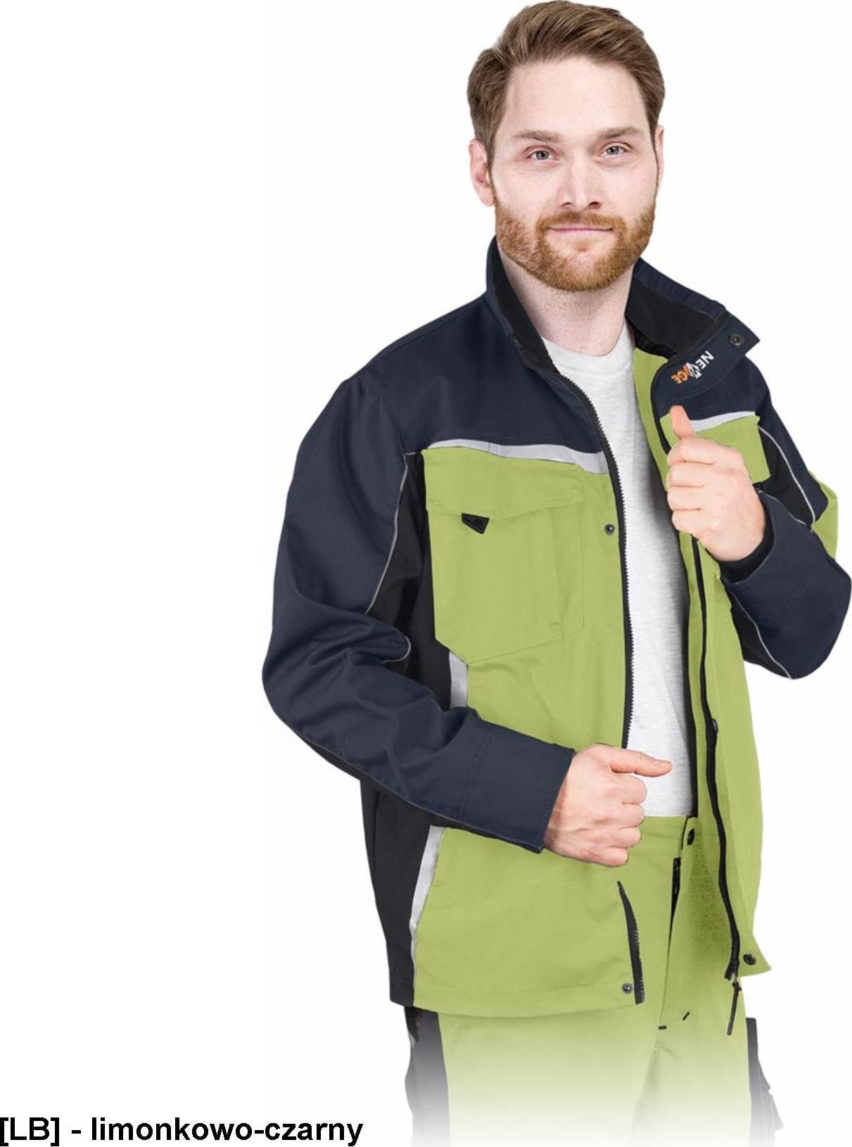 Leber&Hollman LH-NA-J - Bluza ochronna NEW AGE, materiał typu canvas, 9 kieszeni, - limonkowo-czarny XL