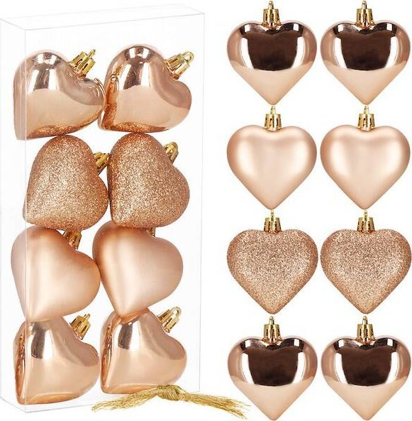 Springos Bombki choinkowe 8 szt. ozdoby świąteczne 7 cm serca, rose gold UNIWERSALNY