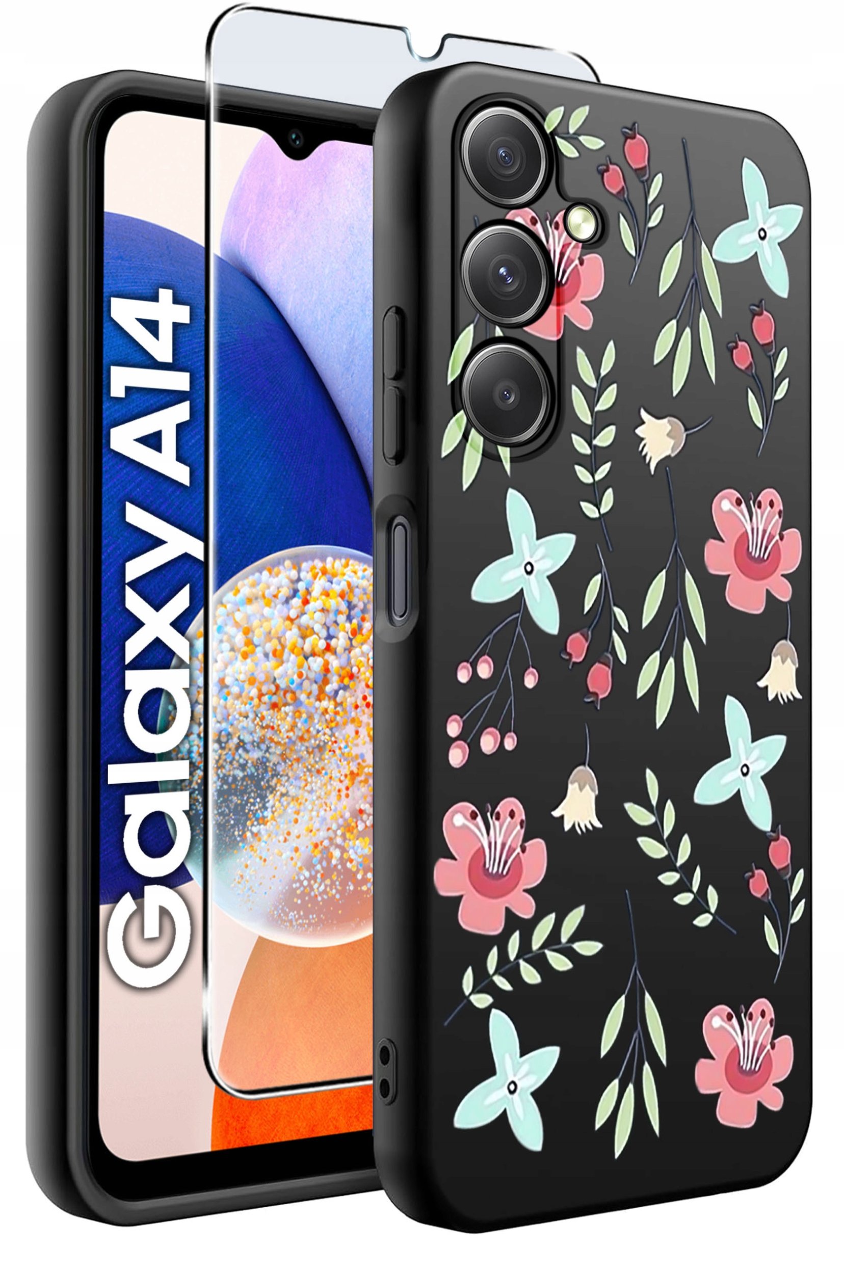 ETUI do Samsung A14 5G WZORY | SILIKONOWE MATT CASE + SZKŁO HARTOWANE 9H