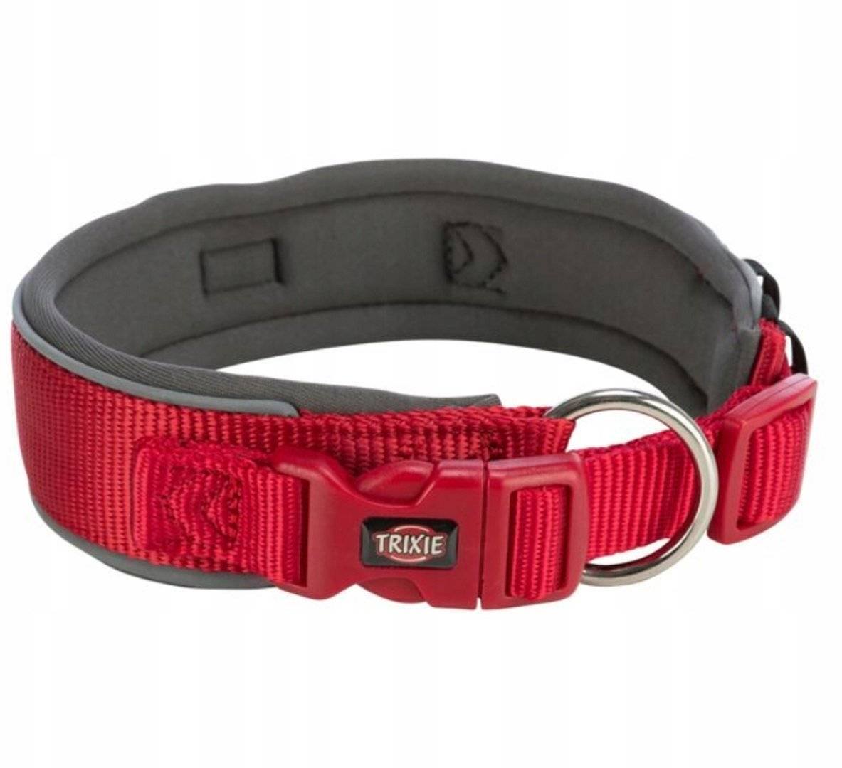 Premium, obroża, dla psa, czerwona/grafitowa, S–M: 33–42 cm/35 mm, taśma parciana, szeroka