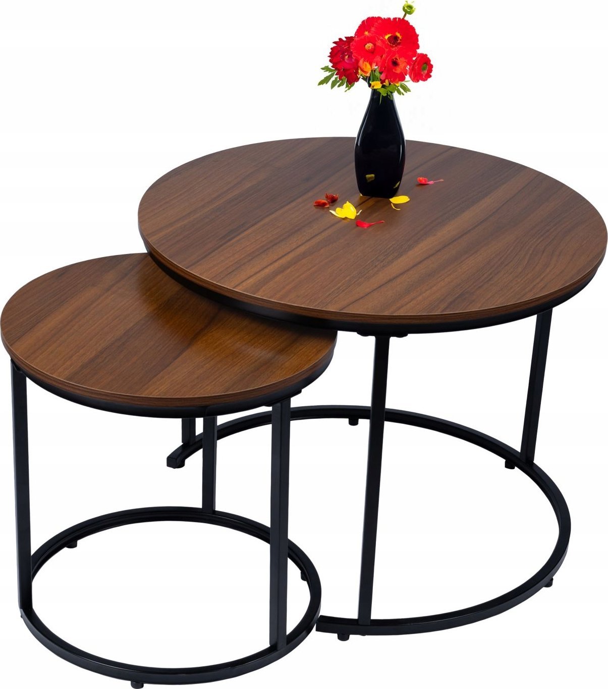 Nowoczesne stoliki kawowe okrągłe zestaw 2w1 loft industrial ława stół stolik orzech włoski