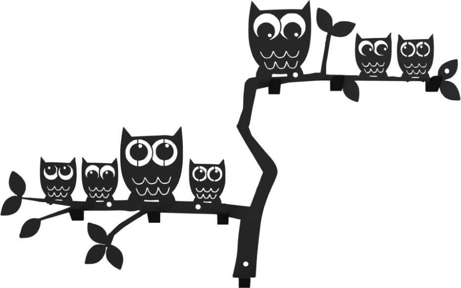 MT3CH Duży metalowy wieszak ścienny wiszący do przedpokoju na kurtki ubrania klucze loft SOWY czarny