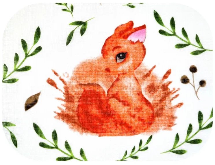 Pielucha tetra druk 70/80 Wiewiórka i liść zielony na białym tle 1 szt. 3697 Ega Kids