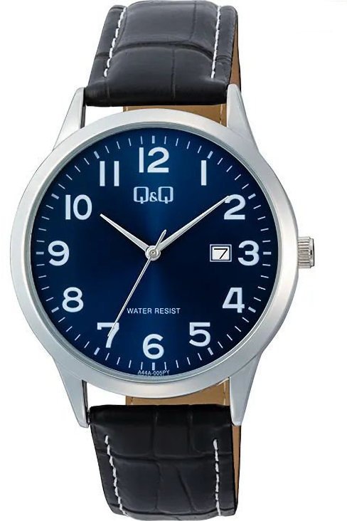 Zegarek Q&Q A44A-005P męski klasyczny niebieska tarcza cyfry datownik .