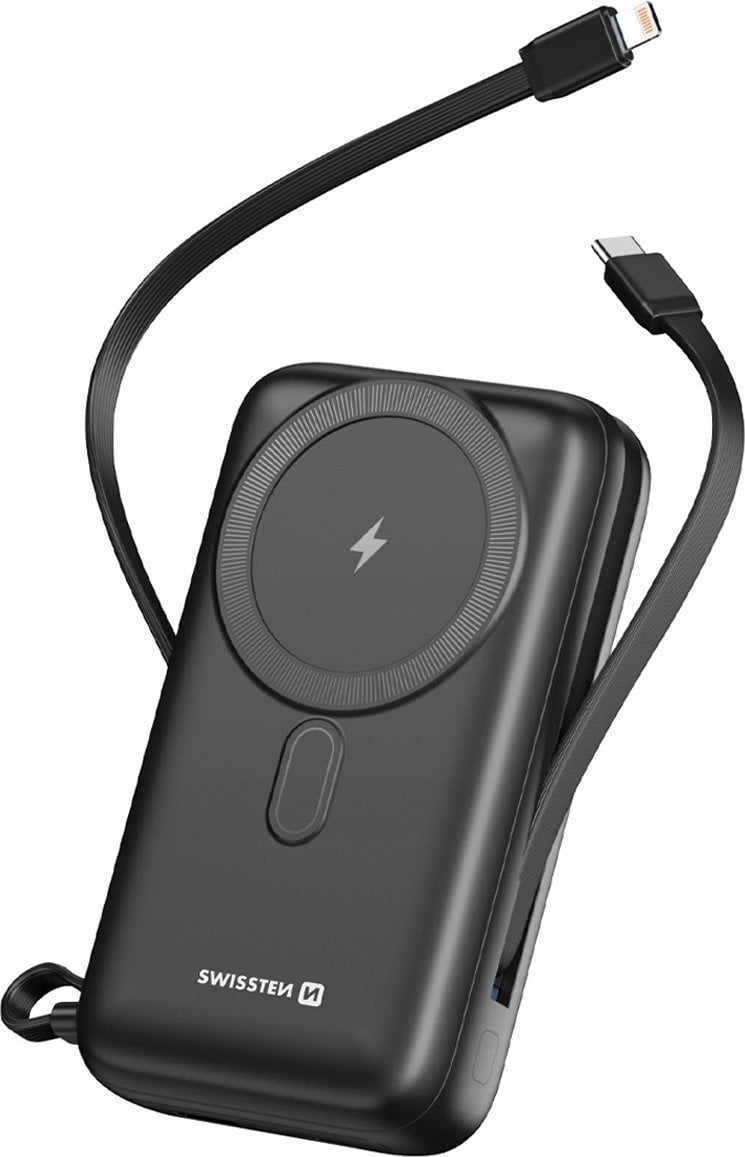 SWISSTEN, Powerbank, s bezdr�tov�m nab�jen�m, Li-Pol, 5/9/12V, zintegrowany kabel USB-C + Lighting, 20000mAh, USB-C,USB-A,Kabel Li