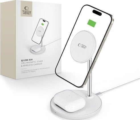 Ładowarka bezprzewodowa Tech-Protect QI15W-A39 2in1 Magnetic MagSafe Wireless Charger White
