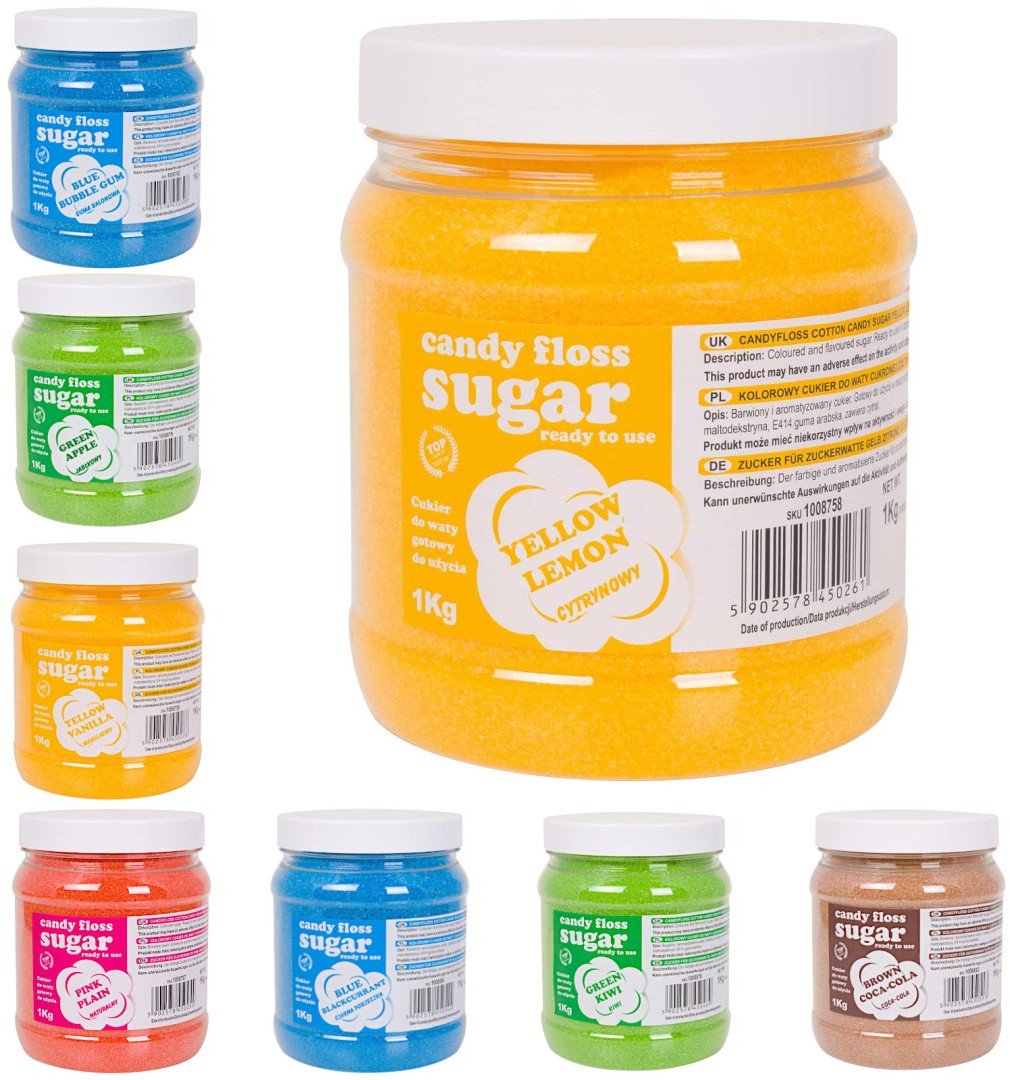 Kolorowy smakowy cukier do waty cukrowej ZESTAW 8 x 1 kg