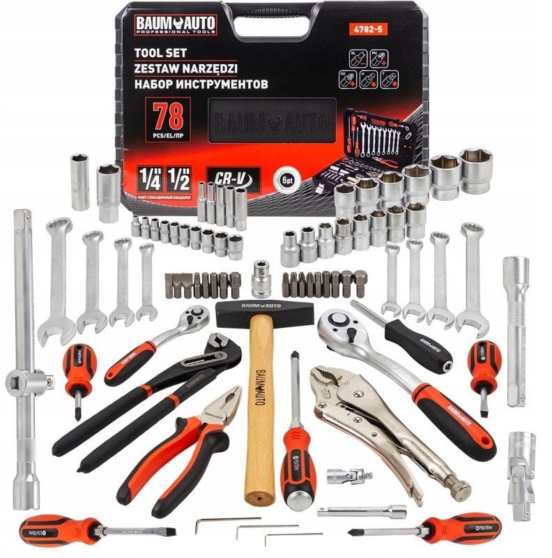 Zestaw narzędzi 1/2" i 1/4" 78el. (6-kątnych) (4-32mm)