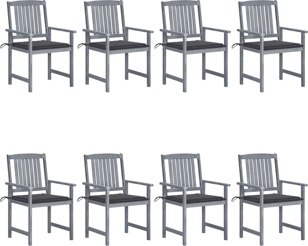 vidaXL Krzesła ogrodowe, poduszki, 8 szt., lite drewno akacjowe, szare