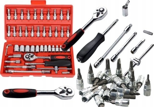 LeanToys Zestaw Kluczy Nasadowych 1/4" - 46 Elementów w Walizce LEAN Toys