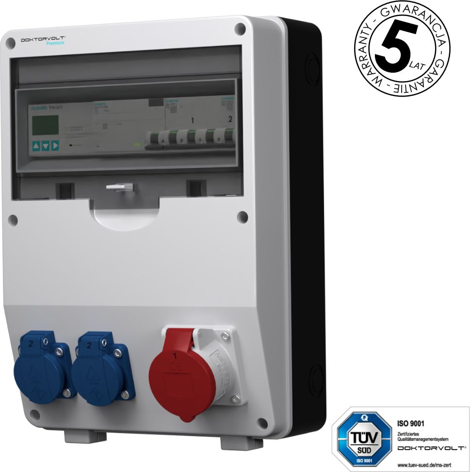 Doktorvolt Rozdzielnica budowlana z licznikiem 3F pTD-S/FI 16A 2x230V Schuko SIEMENS Mennekes Doktorvolt 4784