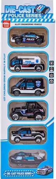 Metalowe Pojazdy Uprzywilejowane, Auta, Resoraki 6 Sztuk Zestaw 1:64 POLICJA, RADIOWÓZ