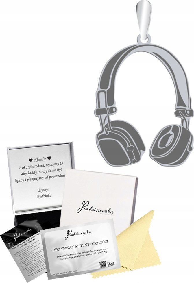 Radziszewska Jewellery Zawieszka Srebrna DJ Słuchawki Wisiorek 925 Prezent Biżuteria GRAWER GRATIS